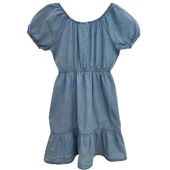 New Glory Denim Jean A-Line Dress Girls elastic waist, off shoulder Sz L (14/16) - Picture 2 of 7